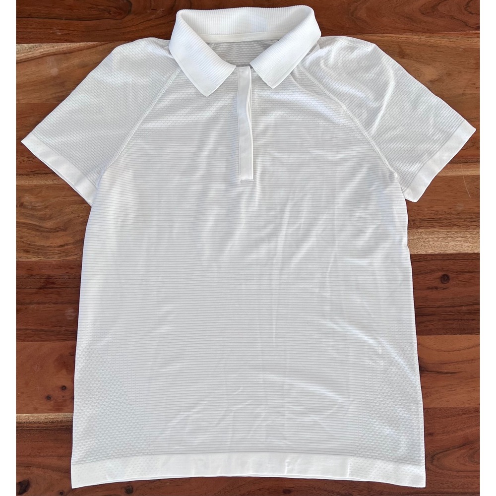 Lululemon Swiftly Tech Short Sleeve Polo Shirt White Size 6 Running Training